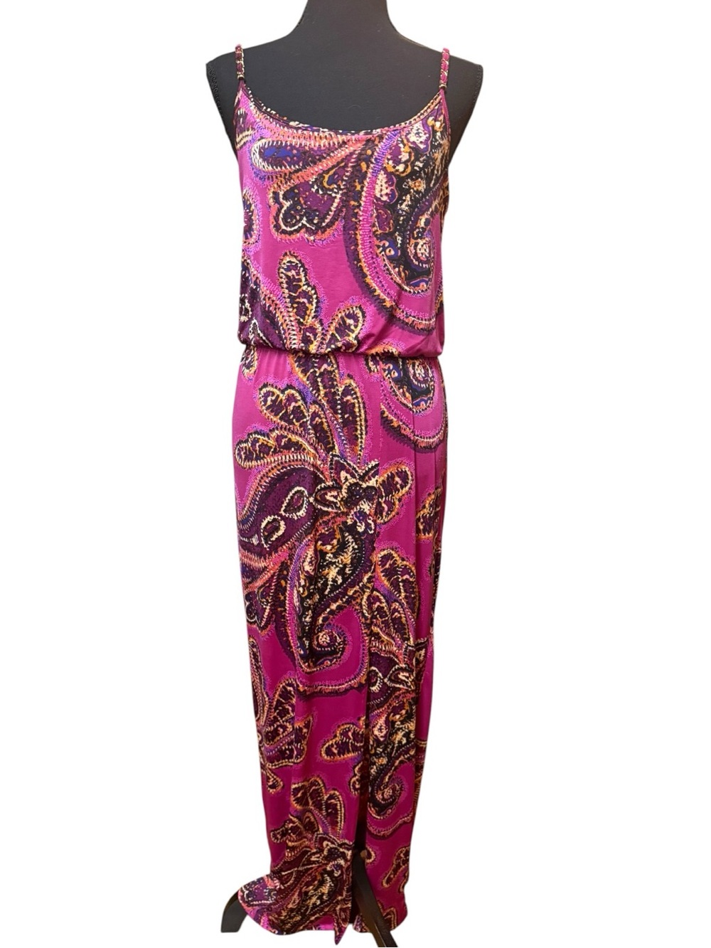 Vintage Cache Paisley Spaghetti-Strap Maxi Dress in Magenta